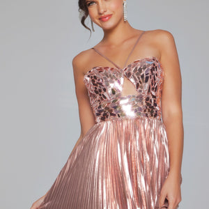Metallic Short Halter A-line Dress by Jovani 40351