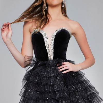 Velvet Short Strapless Ruffled Dress by Jovani 40352