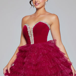 Velvet Short Strapless Ruffled Dress by Jovani 40352