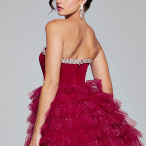 Velvet Short Strapless Ruffled Dress by Jovani 40352