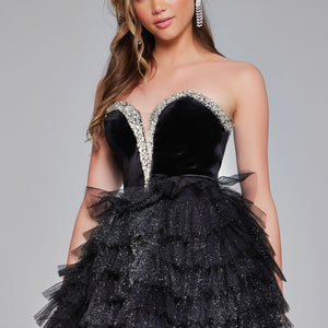 Velvet Short Strapless Ruffled Dress by Jovani 40352