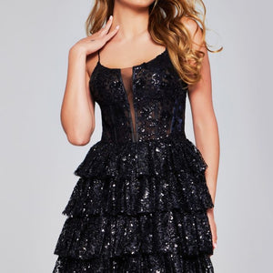Jovani 40386 Short Sequin A Line Tiered Cocktail Dress
