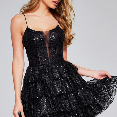 Jovani 40386 Short Sequin A Line Tiered Cocktail Dress
