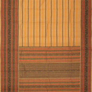 Beige Handloom Kanchi Cotton Saree With Rudraksham Stripes