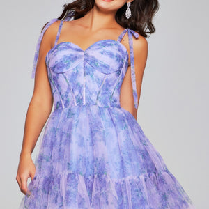 Floral Print Short Corset A-line Dress by Jovani 40431