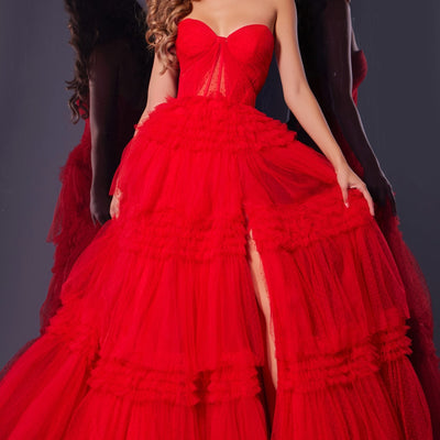 Strapless A-line Ruffled Slit Gown by Jovani 40466