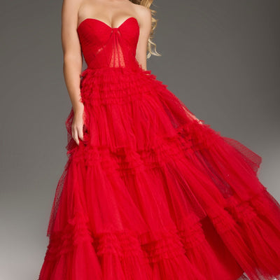 Strapless A-line Ruffled Slit Gown by Jovani 40466