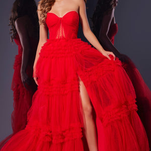 Strapless A-line Ruffled Slit Gown by Jovani 40466