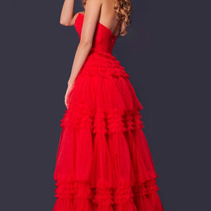 Strapless A-line Ruffled Slit Gown by Jovani 40466