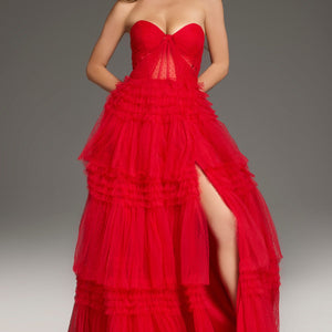 Strapless A-line Ruffled Slit Gown by Jovani 40466