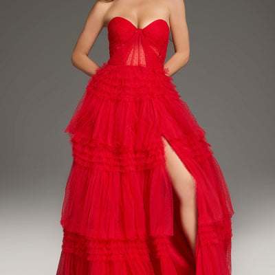 Strapless A-line Ruffled Slit Gown by Jovani 40466