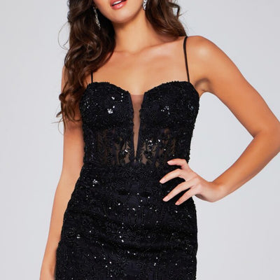 Jovani 40498 A Line Beaded Short Lace Cocktail Dress
