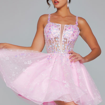 Applique Short Sleeveless A-line Dress by Jovani 40501