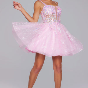 Applique Short Sleeveless A-line Dress by Jovani 40501