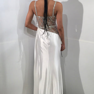 Beaded Satin Fitted Corset Slit Gown by Jovani 40506