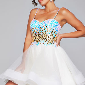 Beaded Short Sleeveless A-line Dress by Jovani 40516