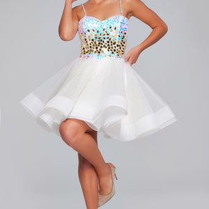 Beaded Short Sleeveless A-line Dress by Jovani 40516