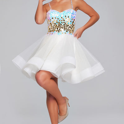 Beaded Short Sleeveless A-line Dress by Jovani 40516