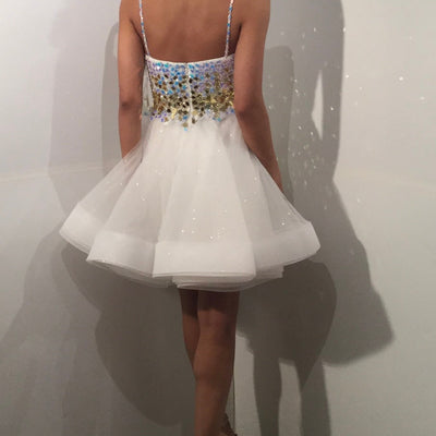 Beaded Short Sleeveless A-line Dress by Jovani 40516