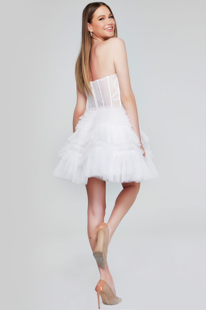 Jovani 40580 Beaded Short Ruffle Lace Cocktail Dress