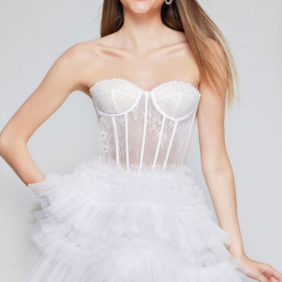 Jovani 40580 Beaded Short Ruffle Lace Cocktail Dress