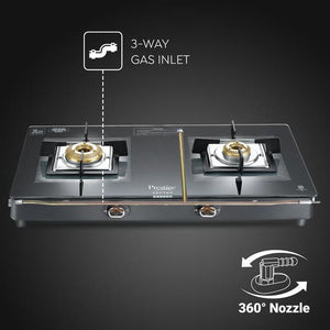 Prestige Vectra Glass Top 2 Burners Gas Stove | Black