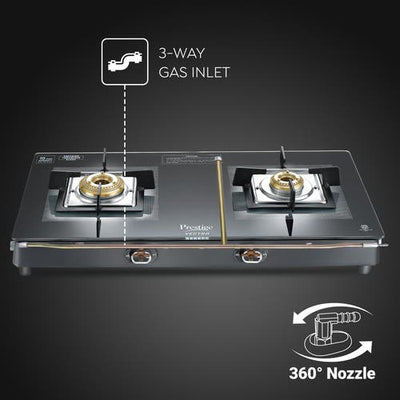 Prestige Vectra Glass Top 2 Burners Gas Stove | Black