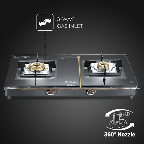 Prestige Vectra Glass Top 2 Burners Gas Stove | Black