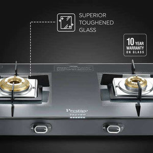 Prestige Vectra Glass Top 2 Burners Gas Stove | Black