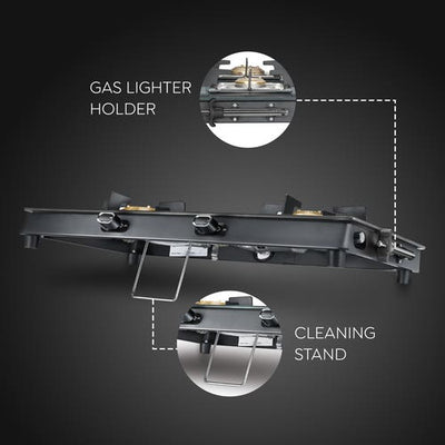 Prestige Vectra Glass Top 2 Burners Gas Stove | Black