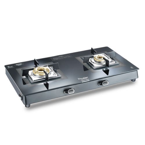 Prestige Vectra Glass Top 2 Burners Gas Stove | Black
