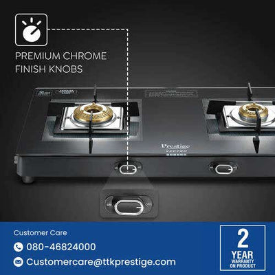 Prestige Vectra Glass Top 2 Burners Gas Stove | Black