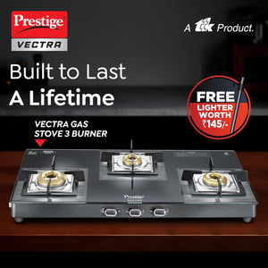 Prestige Vectra Glass Top 3 Burners Gas Stove | Black