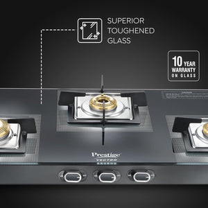 Prestige Vectra Glass Top 3 Burners Gas Stove | Black