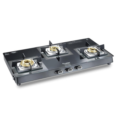 Prestige Vectra Glass Top 3 Burners Gas Stove | Black