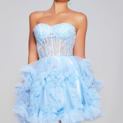 Short Strapless A-line Ruffled Dress by Jovani 40628