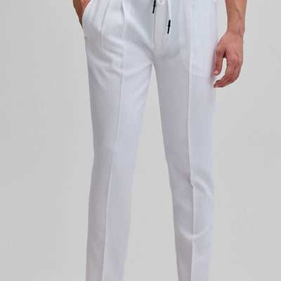 White Textured Relaxed Fit Trousers