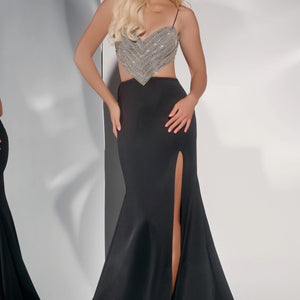 Beaded Satin Fitted Sleeveless Slit Gown by Jovani 40884