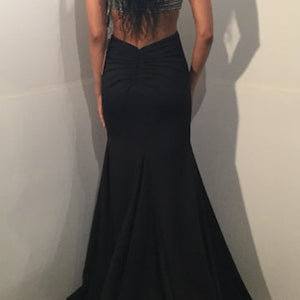 Beaded Satin Fitted Sleeveless Slit Gown by Jovani 40884