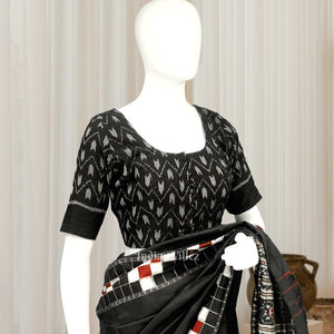 Black Odisha Ikat Sambalpuri Cotton Blouse