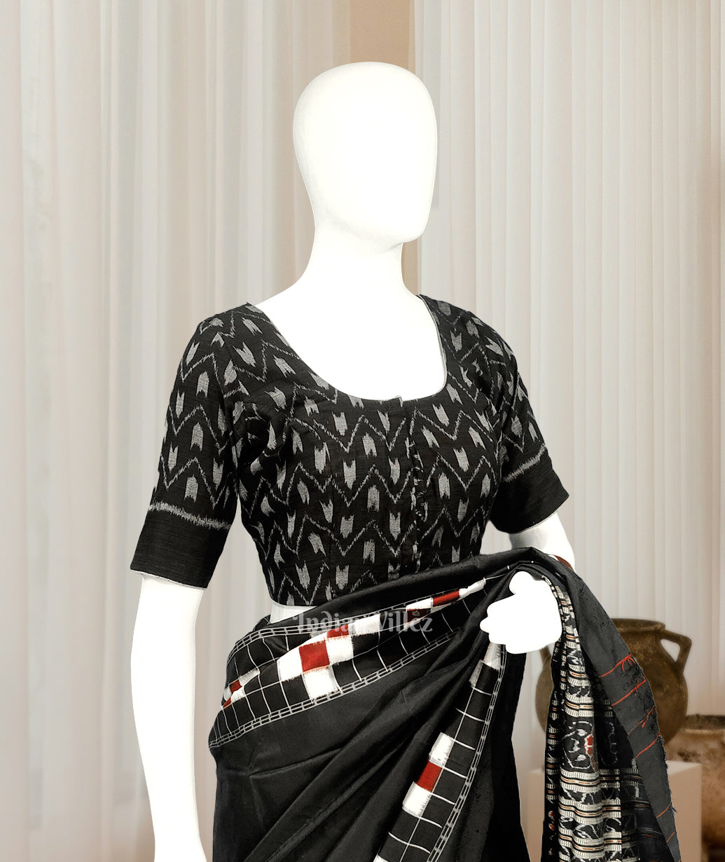 Black Odisha Ikat Sambalpuri Cotton Blouse
