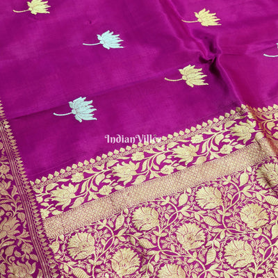 Purple Lotus Motif Banarasi Katan Silk Saree