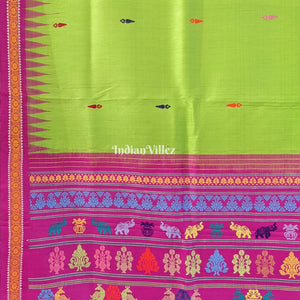 Parrot Green Pink Gopalpur Tussar Silk Saree