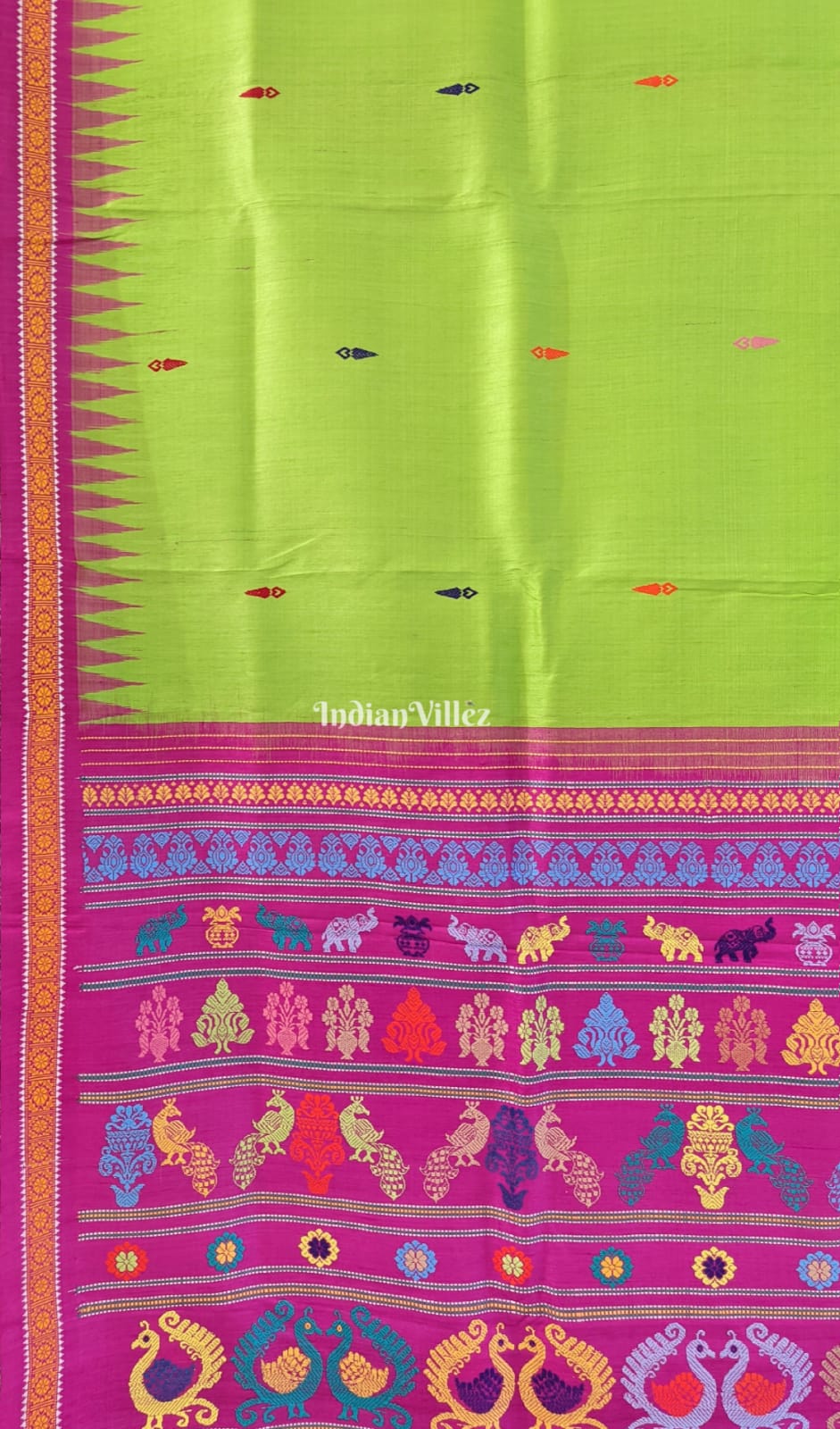 Parrot Green Pink Gopalpur Tussar Silk Saree