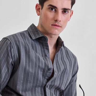 Grey Corduroy Slim Fit Shirt