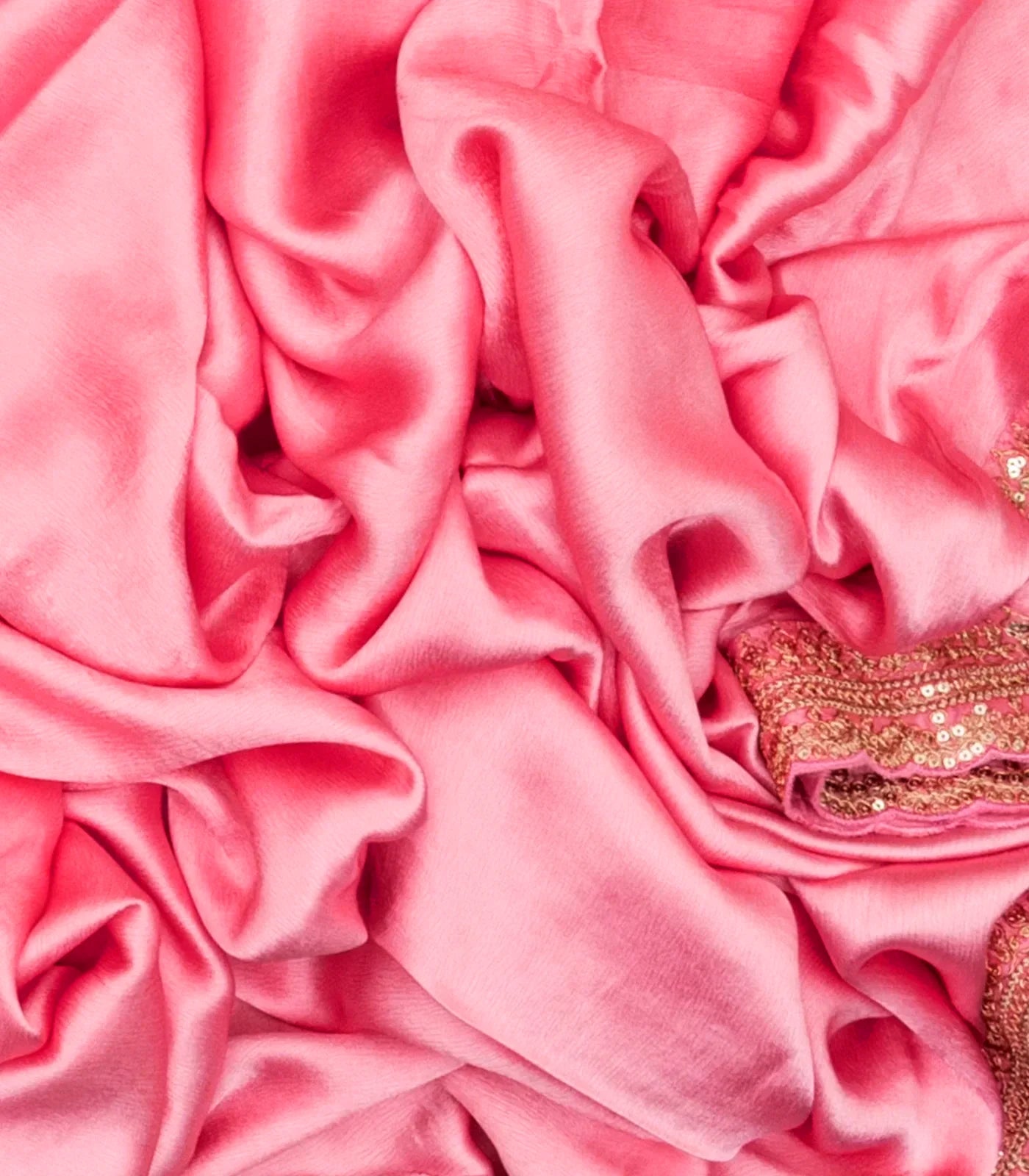 Bubble-gum Pink Woven Satin Saree With Embroidered Floral Motifs