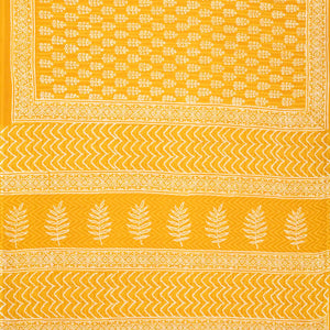 Mango Yellow Woven Jaipur Cotton Saree Printed With White Floral Motifs