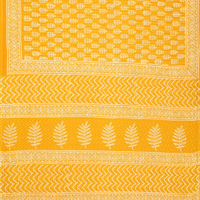 Mango Yellow Woven Jaipur Cotton Saree Printed With White Floral Motifs