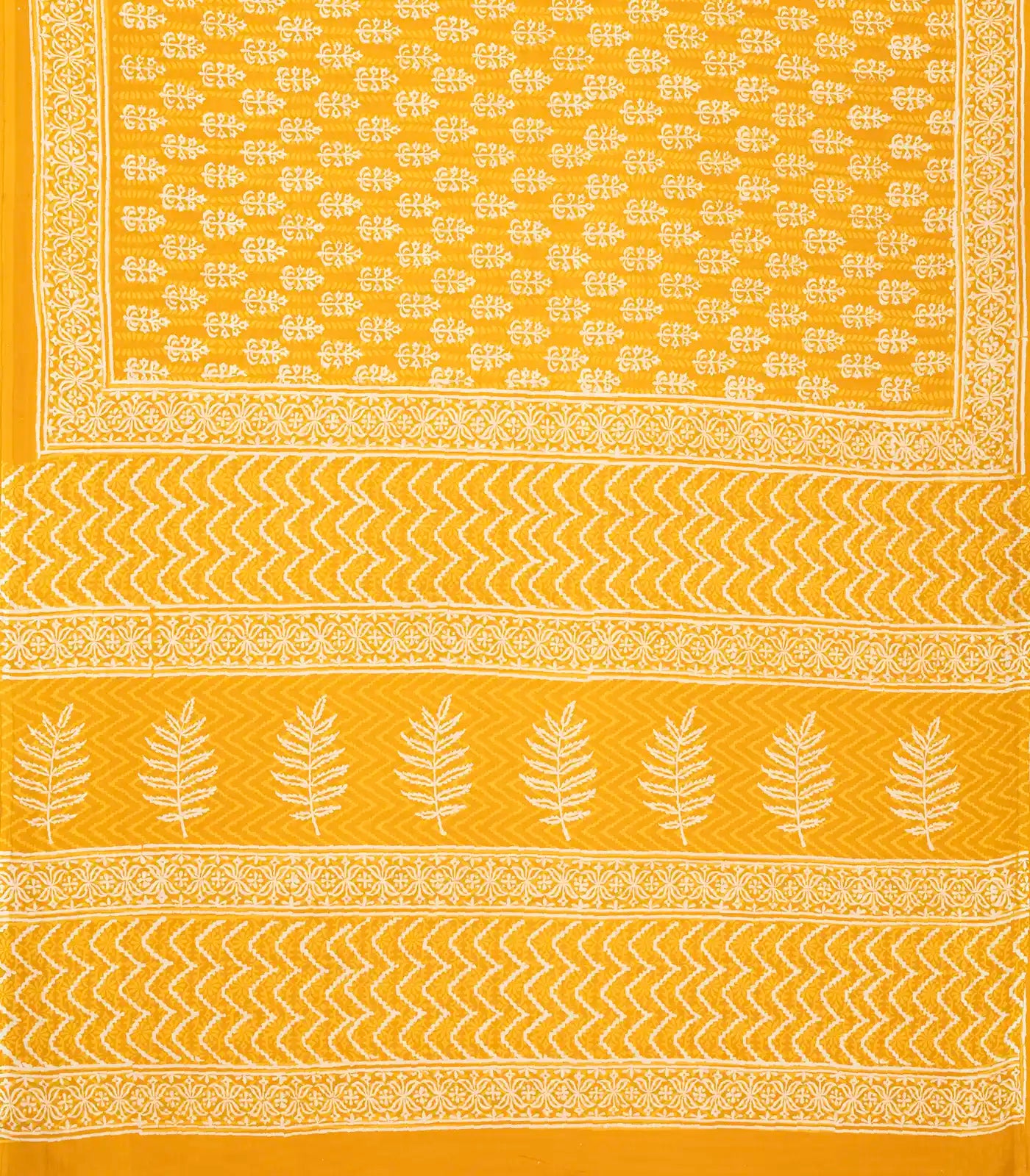 Mango Yellow Woven Jaipur Cotton Saree Printed With White Floral Motifs