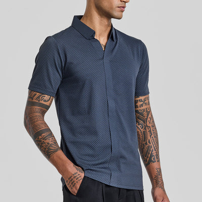 Greyish Blue Textured Polo T-Shirt